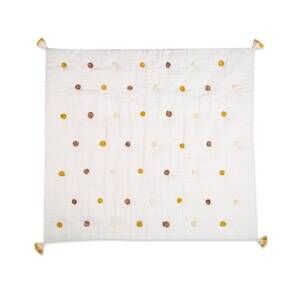 NEW CRANE BABY kendi pom pom blanket in white
